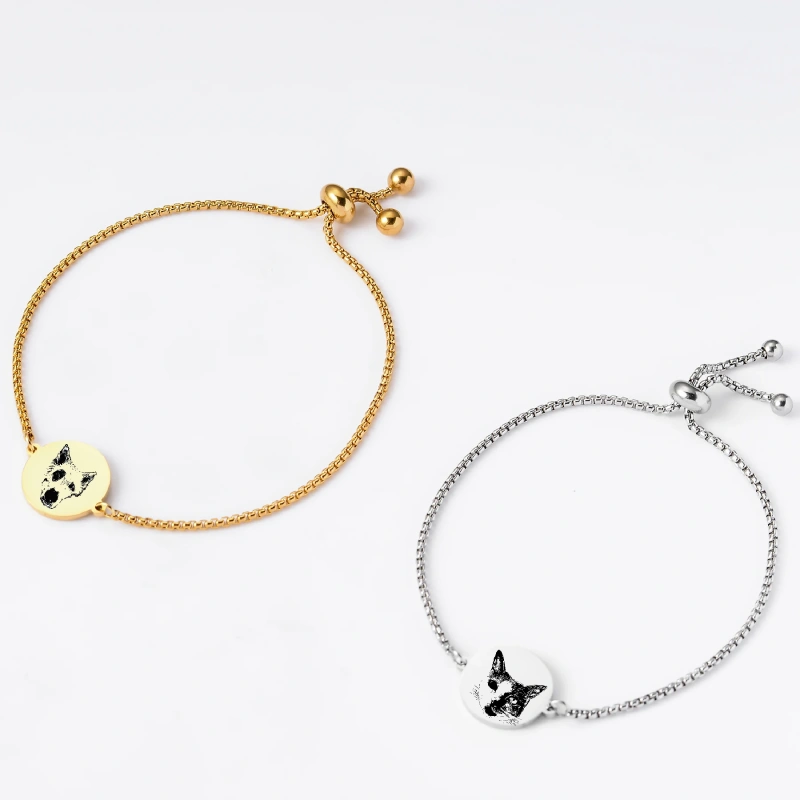 Stainless Steel Adjustable Custom Engrave Picture Couple Boho Bracelets Chains for Women's Pendant Bracelet Jewelry Gifts