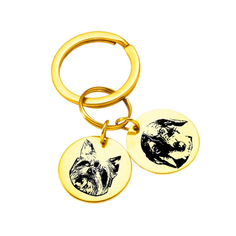 Stainless Steel Custom Pet Portrait Keychain Personalized Multiple Dog Cat Photo Engraved Memorial Christmas Gifts