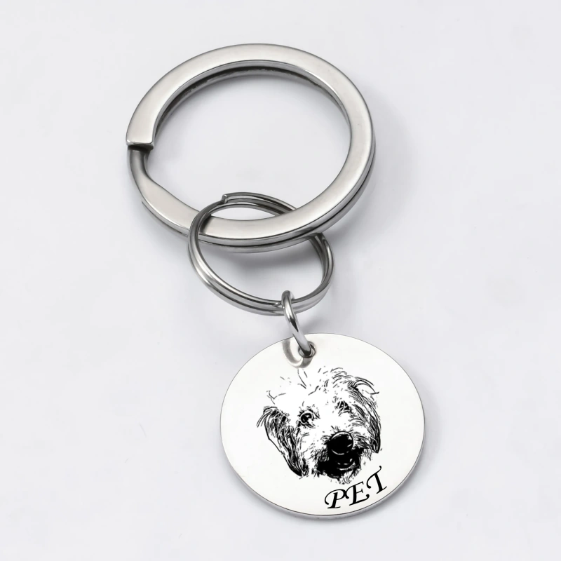 Stainless Steel Custom Pet Portrait Keychain Personalized Multiple Dog Cat Photo Engraved Memorial Christmas Gifts