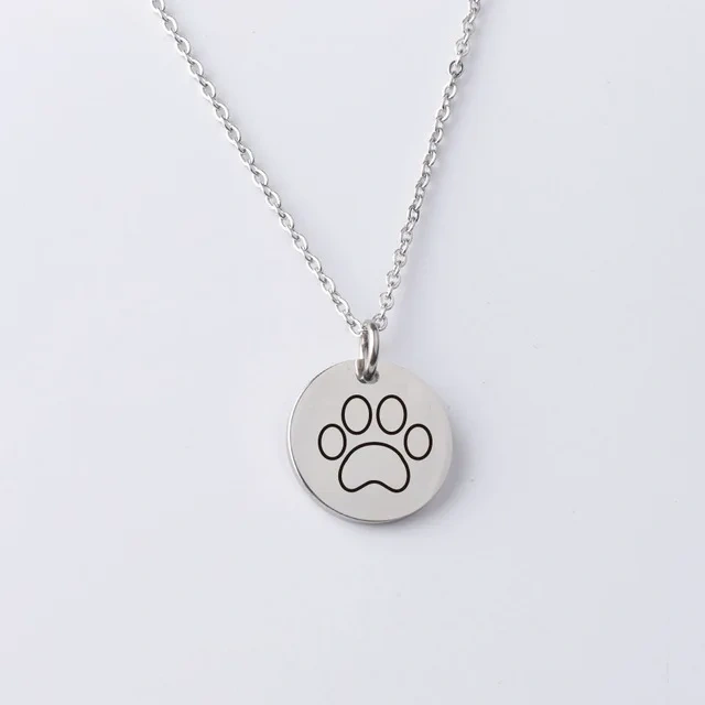 Laser Cute Dog Paw Round Disc Pendant Necklace Stainless Steel Chain Necklace For Women's Men's Gifts Jewelry