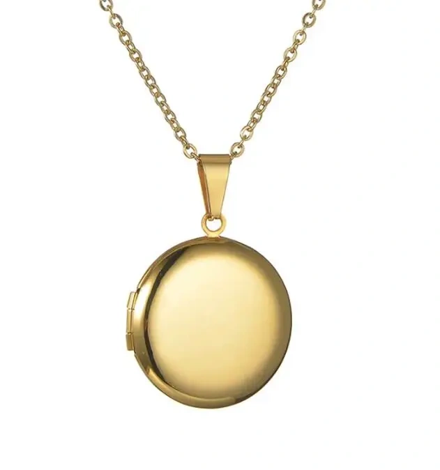 Custom Photo & Text  Stainless Steel  Locket Necklace Pendant 25mm Round Photo Locket Jewelry Gifts for Women Men 3 Colors