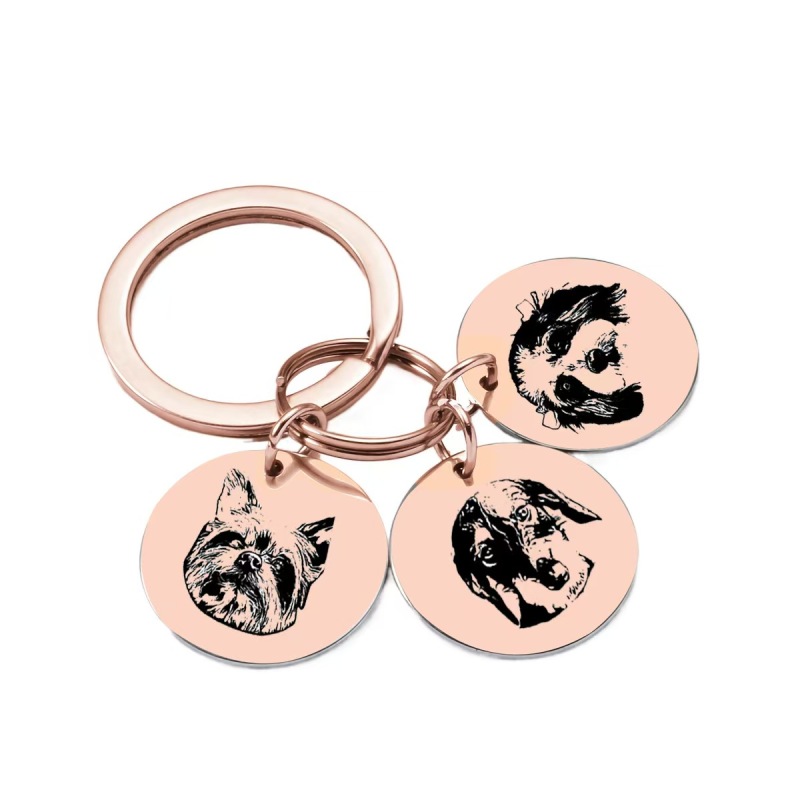 Stainless Steel Custom Pet Portrait Keychain Personalized Multiple Dog Cat Photo Engraved Memorial Christmas Gifts