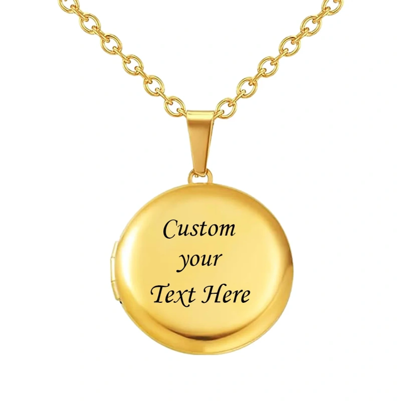 Custom Photo & Text  Stainless Steel  Locket Necklace Pendant 25mm Round Photo Locket Jewelry Gifts for Women Men 3 Colors