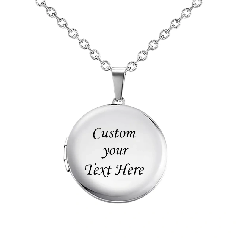 Custom Photo & Text  Stainless Steel  Locket Necklace Pendant 25mm Round Photo Locket Jewelry Gifts for Women Men 3 Colors