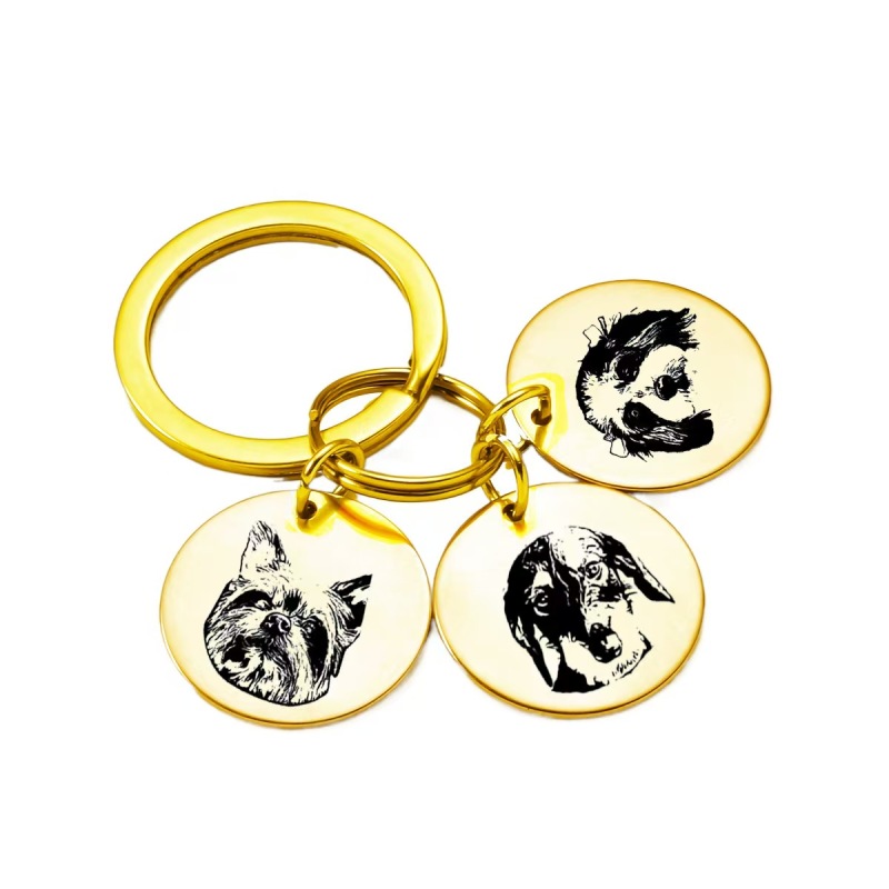 Stainless Steel Custom Pet Portrait Keychain Personalized Multiple Dog Cat Photo Engraved Memorial Christmas Gifts