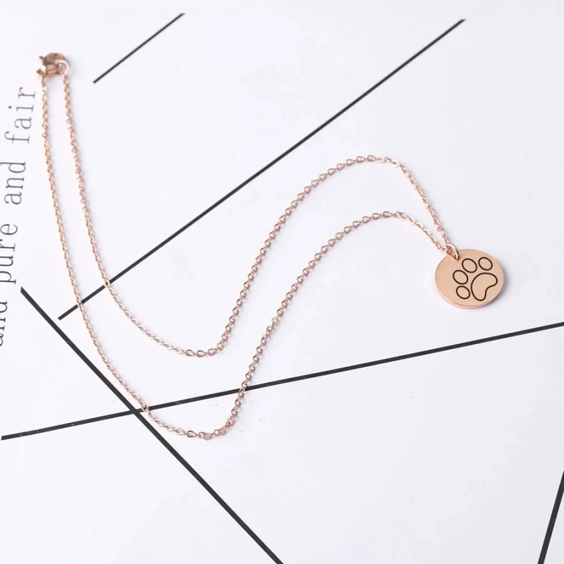 Laser Cute Dog Paw Round Disc Pendant Necklace Stainless Steel Chain Necklace For Women's Men's Gifts Jewelry