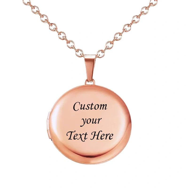 Custom Photo & Text  Stainless Steel  Locket Necklace Pendant 25mm Round Photo Locket Jewelry Gifts for Women Men 3 Colors
