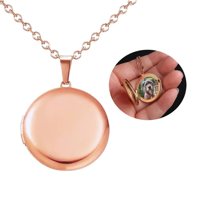 Custom Photo & Text  Stainless Steel  Locket Necklace Pendant 25mm Round Photo Locket Jewelry Gifts for Women Men 3 Colors