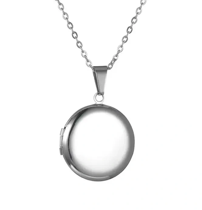 Custom Photo & Text  Stainless Steel  Locket Necklace Pendant 25mm Round Photo Locket Jewelry Gifts for Women Men 3 Colors