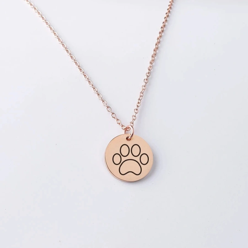 Laser Cute Dog Paw Round Disc Pendant Necklace Stainless Steel Chain Necklace For Women's Men's Gifts Jewelry