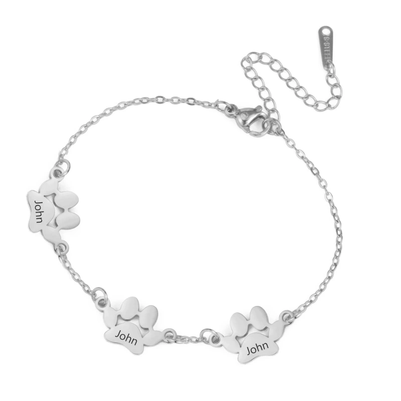 Lemegeton Dog Cat Paw Custom Name Bracelet Women Stainless Steel Jewelry Multiple Names Personalized Pet Valentine's Day Gifts