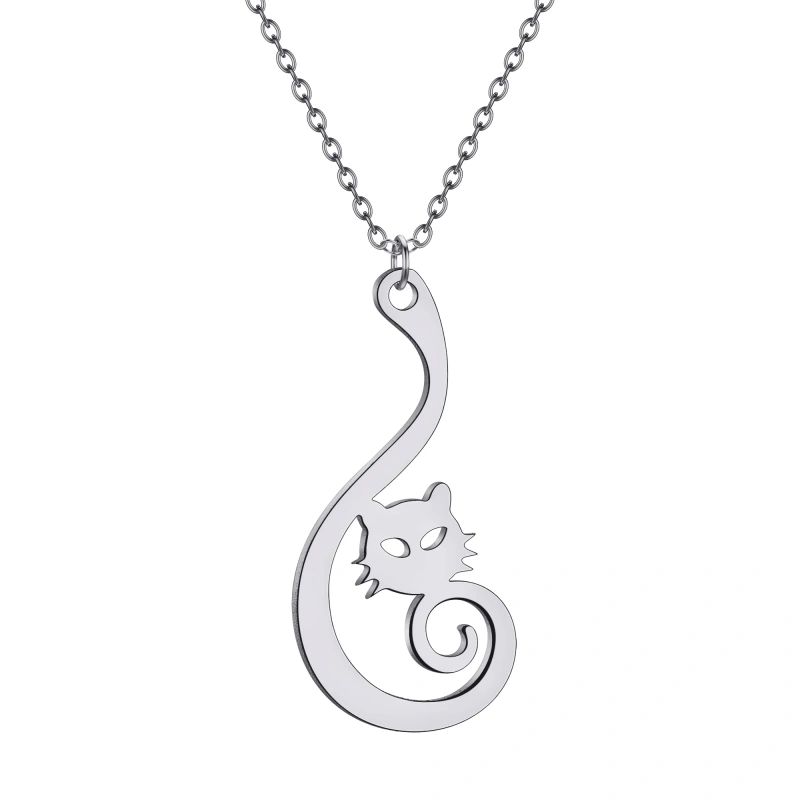 Kinitial Lovely Kitten Cat Pendant Necklace For Women Stainless Steel Jewelry Cute Animal Necklaces Christmas Gift