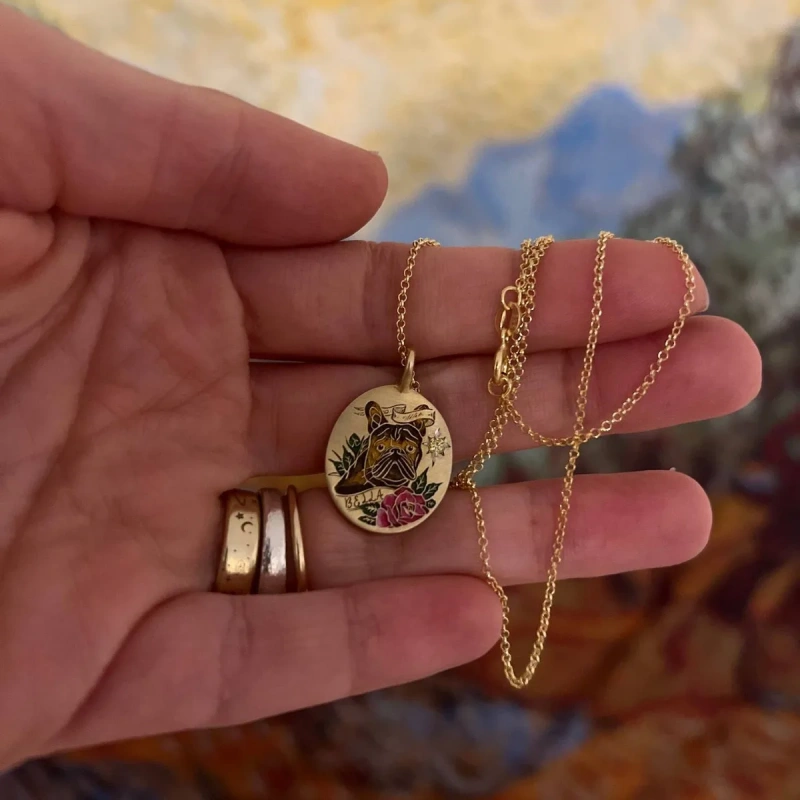 European and American Geometric Circular Painted Oil Droplets Dog Cat Pet Elements Flower Fashion Pendant Necklace Accessories