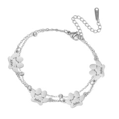 Dog Cat Paw Custom Name Bracelet Women Stainless Steel Jewelry Multiple Names Personalized Pet Valentine's Day Gifts