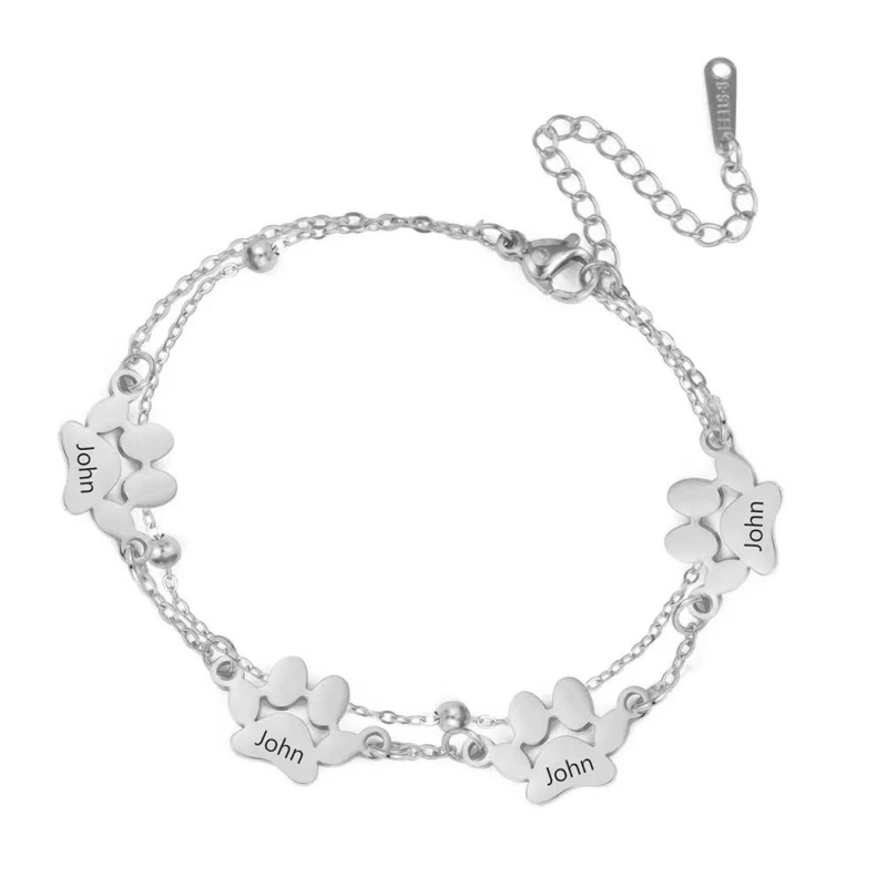 Dog Cat Paw Custom Name Bracelet Women Stainless Steel Jewelry Multiple Names Personalized Pet Valentine's Day Gifts