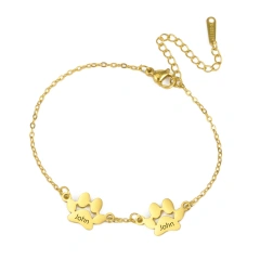 Lemegeton Dog Cat Paw Custom Name Bracelet Women Stainless Steel Jewelry Multiple Names Personalized Pet Valentine's Day Gifts