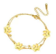 Dog Cat Paw Custom Name Bracelet Women Stainless Steel Jewelry Multiple Names Personalized Pet Valentine's Day Gifts