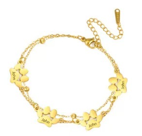 Dog Cat Paw Custom Name Bracelet Women Stainless Steel Jewelry Multiple Names Personalized Pet Valentine's Day Gifts