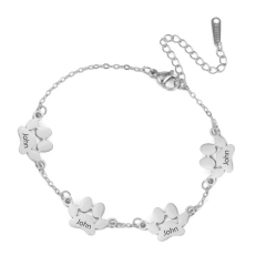 Lemegeton Dog Cat Paw Custom Name Bracelet Women Stainless Steel Jewelry Multiple Names Personalized Pet Valentine's Day Gifts