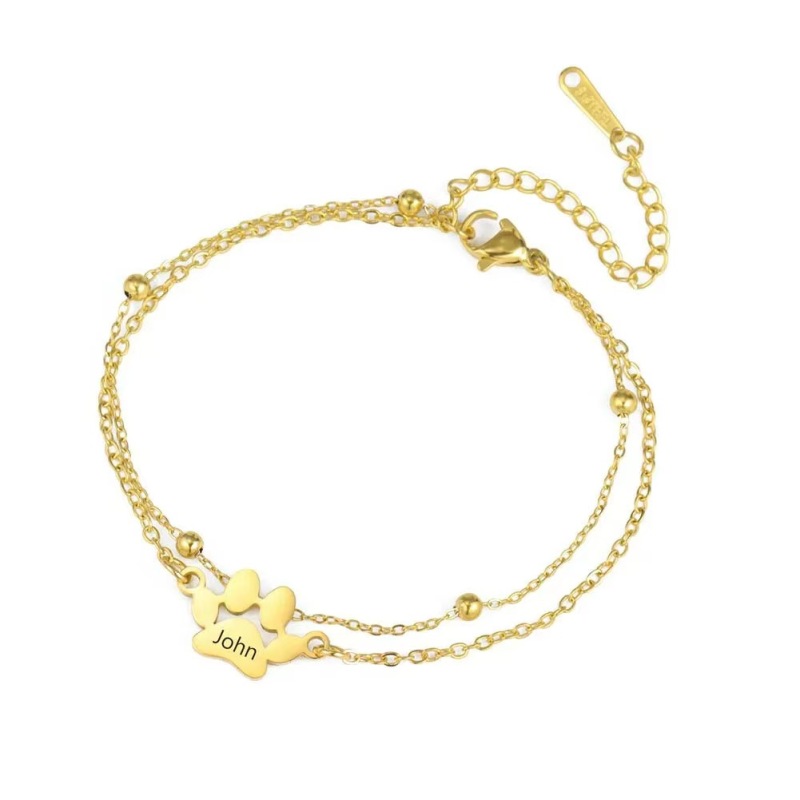 Dog Cat Paw Custom Name Bracelet Women Stainless Steel Jewelry Multiple Names Personalized Pet Valentine's Day Gifts
