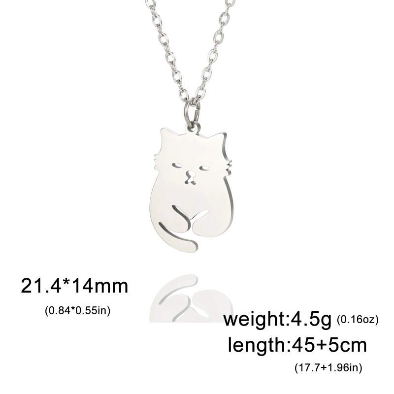 Cute Cat Pendant Necklace Fashion Animal Creative Happy Cat Chain Jewelry Stainless Steel Kitten Pet Lovers Gift for Women Girls