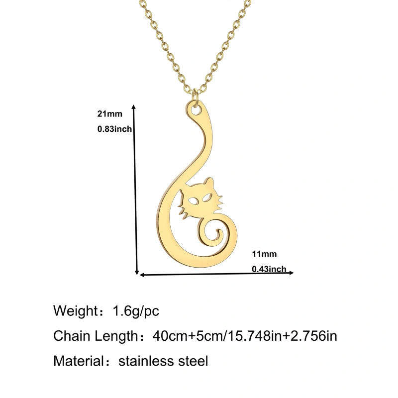 Kinitial Lovely Kitten Cat Pendant Necklace For Women Stainless Steel Jewelry Cute Animal Necklaces Christmas Gift