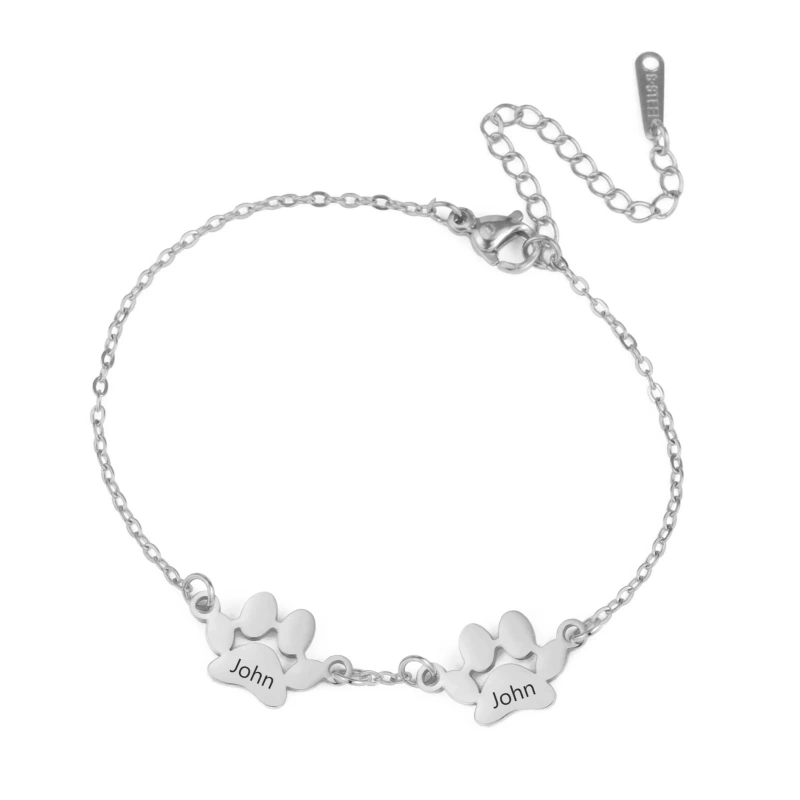 Lemegeton Dog Cat Paw Custom Name Bracelet Women Stainless Steel Jewelry Multiple Names Personalized Pet Valentine's Day Gifts