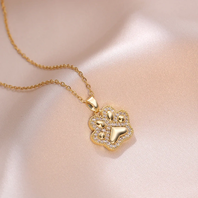 Sweet Cute Cat's-claw Pendant Necklaces for Women Girls Stainless Steel Trendy Romantic Jewelry Accessories Gifts