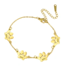 Lemegeton Dog Cat Paw Custom Name Bracelet Women Stainless Steel Jewelry Multiple Names Personalized Pet Valentine's Day Gifts
