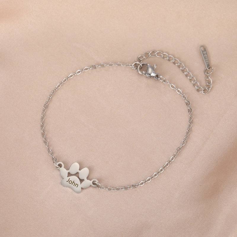 Lemegeton Dog Cat Paw Custom Name Bracelet Women Stainless Steel Jewelry Multiple Names Personalized Pet Valentine's Day Gifts