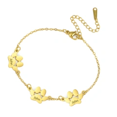 Lemegeton Dog Cat Paw Custom Name Bracelet Women Stainless Steel Jewelry Multiple Names Personalized Pet Valentine's Day Gifts