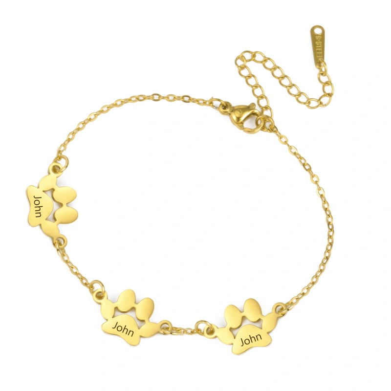 Lemegeton Dog Cat Paw Custom Name Bracelet Women Stainless Steel Jewelry Multiple Names Personalized Pet Valentine's Day Gifts