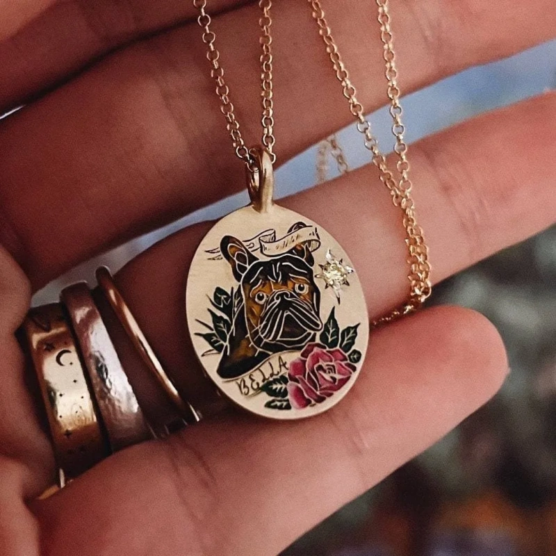 European and American Geometric Circular Painted Oil Droplets Dog Cat Pet Elements Flower Fashion Pendant Necklace Accessories