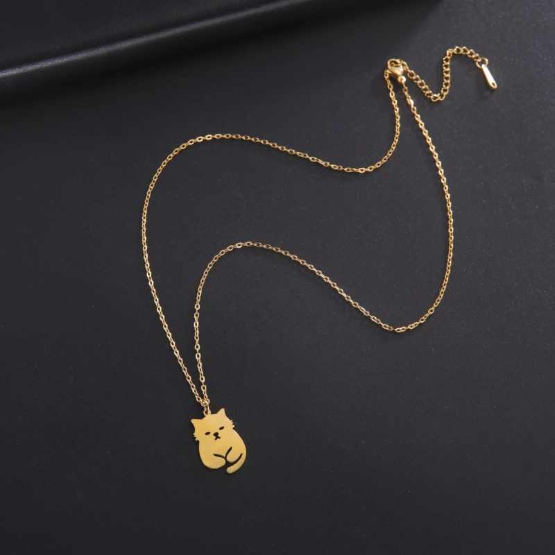 Cute Cat Pendant Necklace Fashion Animal Creative Happy Cat Chain Jewelry Stainless Steel Kitten Pet Lovers Gift for Women Girls