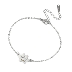 Lemegeton Dog Cat Paw Custom Name Bracelet Women Stainless Steel Jewelry Multiple Names Personalized Pet Valentine's Day Gifts