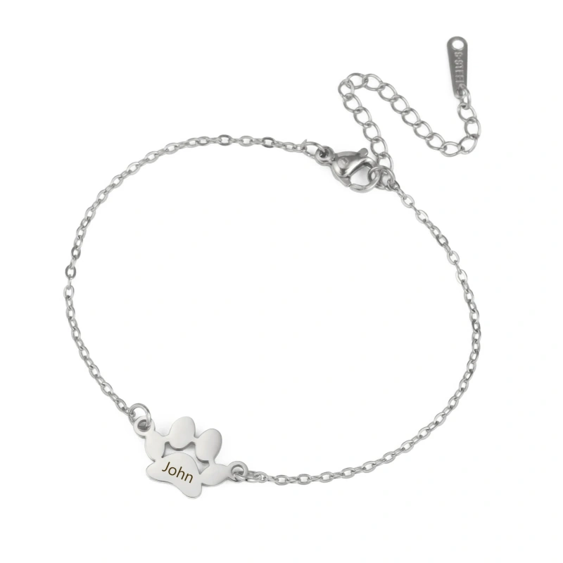 Lemegeton Dog Cat Paw Custom Name Bracelet Women Stainless Steel Jewelry Multiple Names Personalized Pet Valentine's Day Gifts