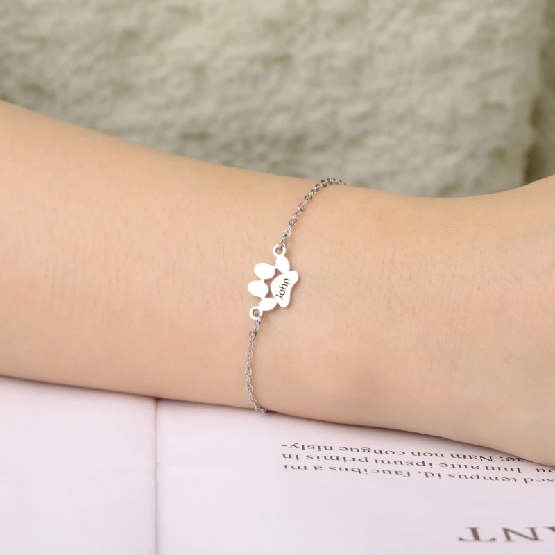 Lemegeton Dog Cat Paw Custom Name Bracelet Women Stainless Steel Jewelry Multiple Names Personalized Pet Valentine's Day Gifts
