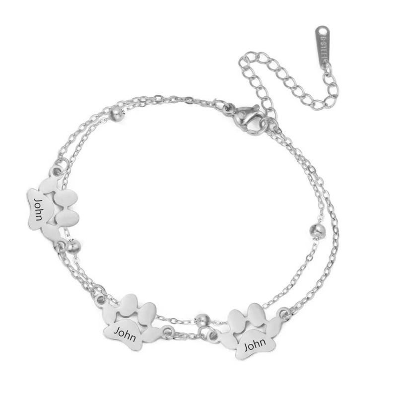 Dog Cat Paw Custom Name Bracelet Women Stainless Steel Jewelry Multiple Names Personalized Pet Valentine's Day Gifts
