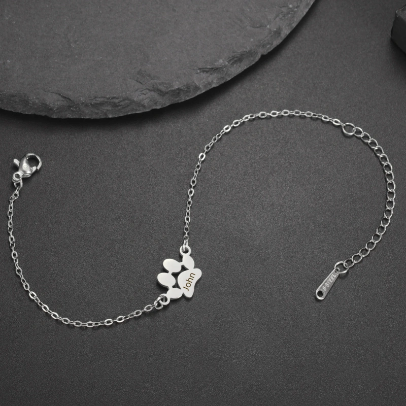 Lemegeton Dog Cat Paw Custom Name Bracelet Women Stainless Steel Jewelry Multiple Names Personalized Pet Valentine's Day Gifts