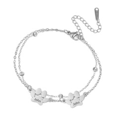 Dog Cat Paw Custom Name Bracelet Women Stainless Steel Jewelry Multiple Names Personalized Pet Valentine's Day Gifts