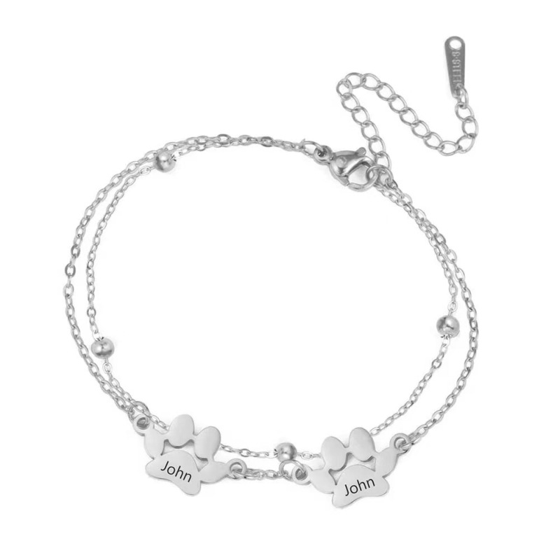 Dog Cat Paw Custom Name Bracelet Women Stainless Steel Jewelry Multiple Names Personalized Pet Valentine's Day Gifts