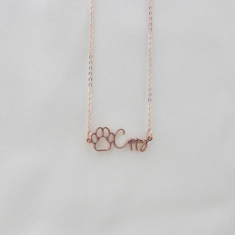 Personalized Name Necklace Dog Paw Necklace Personalized Handwriting  Print Initial Bone Pet Charm Jewelry Gift