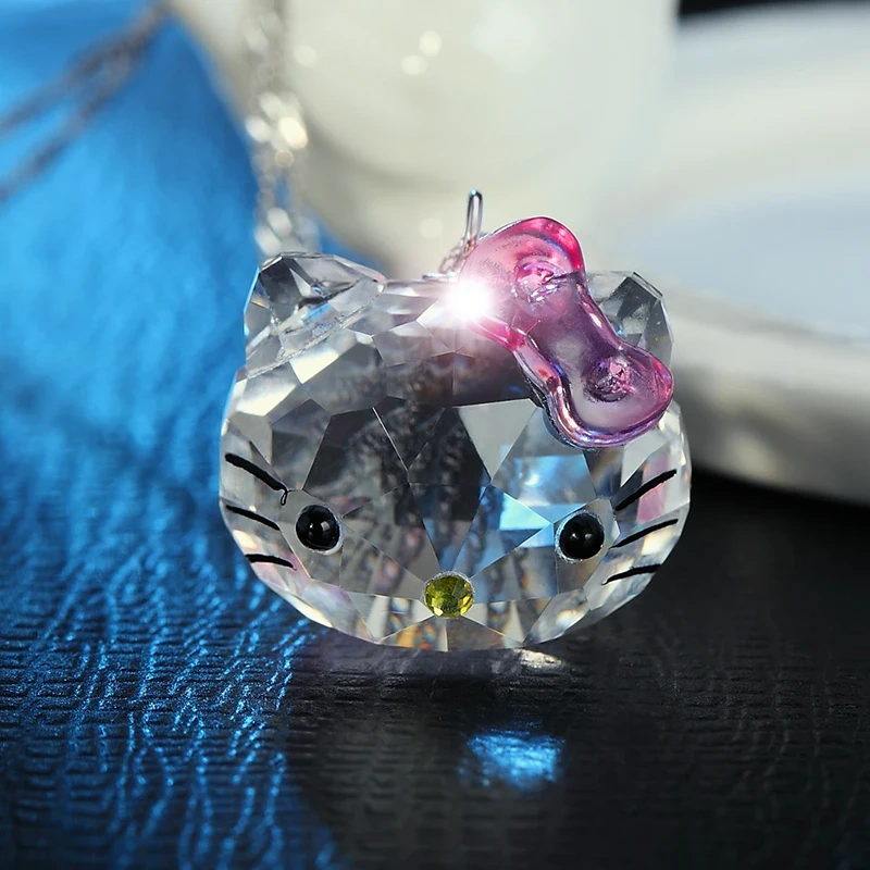 Fashion 925 Silver Crystal Lovely Cat Pendant Chokers Necklace Cute Crystal Silver Chain Girl Children Jewelry Earrings Gift