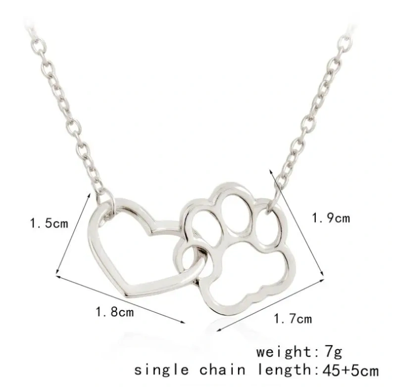 Fashion Cute Dog Paw with Heart Necklaces & Pendants for Women Simple Collarbone Chain Necklace Girls Birthday GIfts