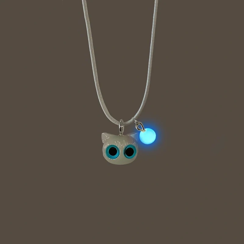 Gothic Fashion Black Cat Pendant Necklace for Women Cute Cartoon Resin 3D Animal Big Eye Kitten Choker Necklace Jewelry Gifts