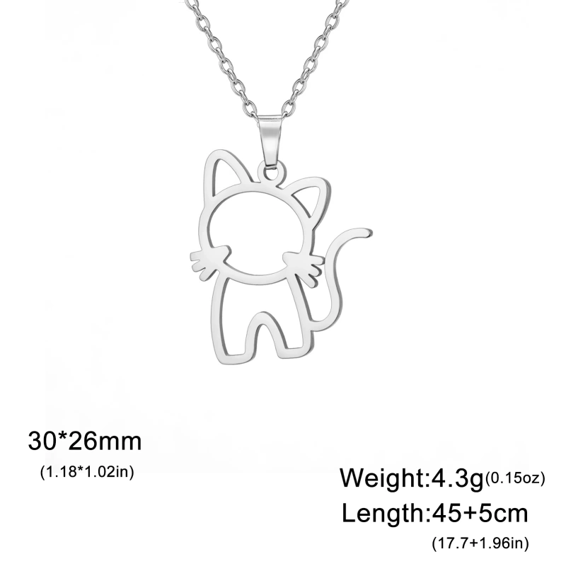 Fishhook Cute Cat Necklace for Men Woman Kid Child Animal Family Chain Hollow Gold Color Stainless Steel Pendant Gift Jewelry