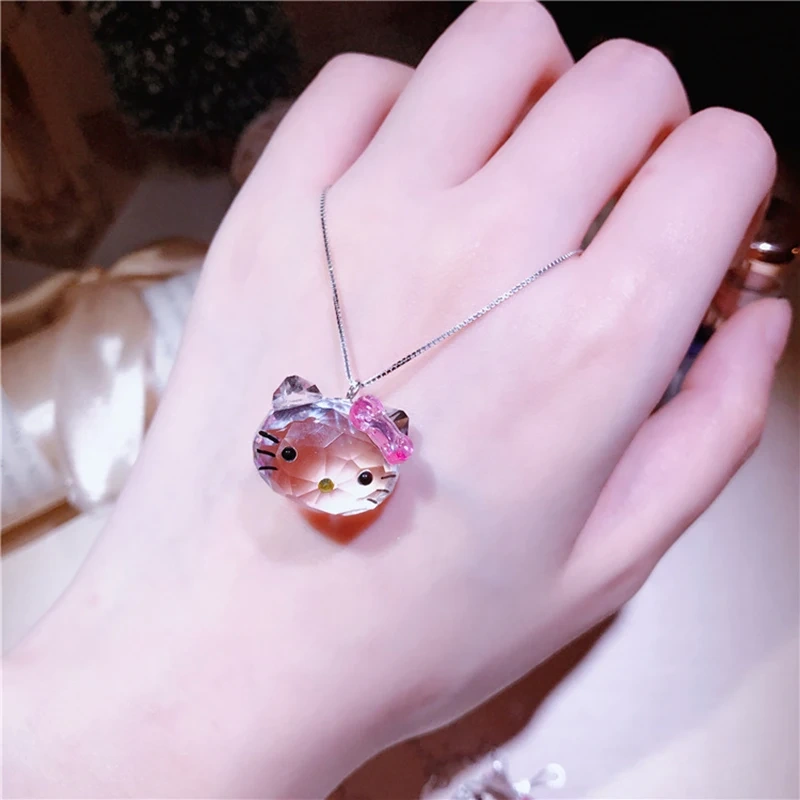 Fashion 925 Silver Crystal Lovely Cat Pendant Chokers Necklace Cute Crystal Silver Chain Girl Children Jewelry Earrings Gift