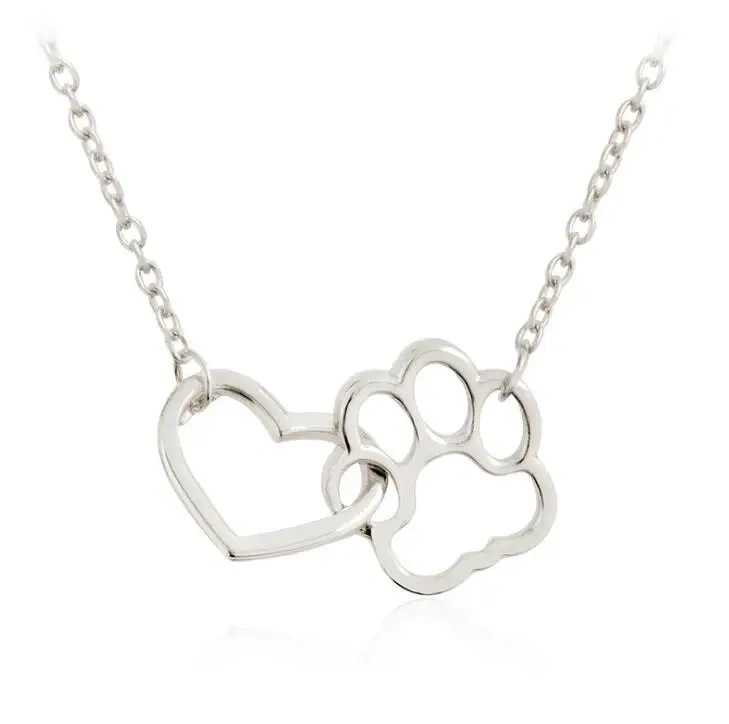 Fashion Cute Dog Paw with Heart Necklaces & Pendants for Women Simple Collarbone Chain Necklace Girls Birthday GIfts