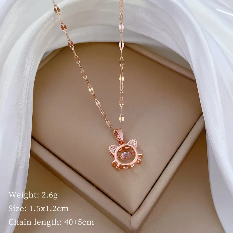 Cute Zircon Kitten Cat Pendant Necklaces for Women Girls Stainless Steel Chain Lovely Collar Accessories Jewelry Gifts