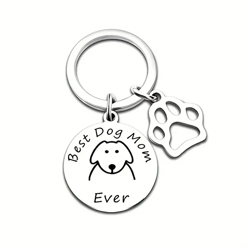 Best Dog/Cat Mom Ever Key Chain Graffiti Stainless Steel Pendant Key Rings Mothers Day Jewelry Cat/Dog Pet Lover Friendship Gift